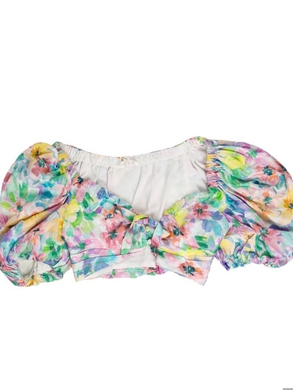 NWT FOR LOVE AND LEMONS WHITE MULTI COLOR FLORAL CROPPED TOP